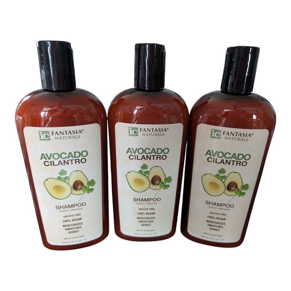 Lot of 3 IC Fantasia Naturals Avocado Cilantro Shampoo 12 fl oz - Sulfate Free &